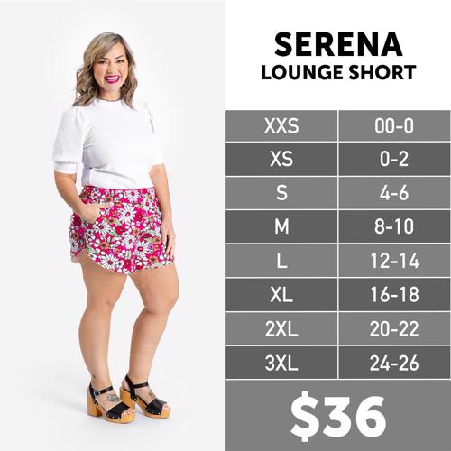 Serena Lounge Short Size Chart